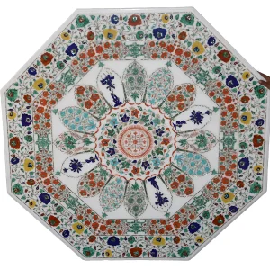 4X4ft Unique White Marble Inlay Dining Table done By the Best Master Artist Most Conversational Piece Work of Art