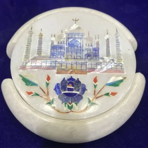 1-13.webp Taj Mahal Design Marble Inlay Coaster - Handcrafted Luxury for Your Home