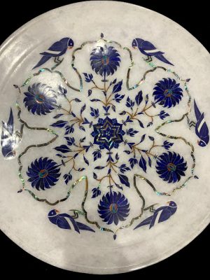 Ornate Marble Inlay Jewelry Dish Plate| 12inches