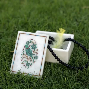 1-214.webp Inlay Malachite Marble Jewelry Box | With Beautiful Parrot Design
