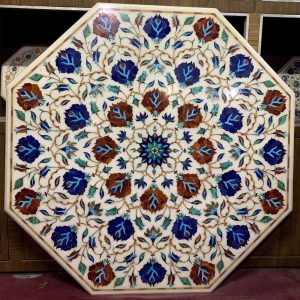 1-3-2.jpg Octangle White Marble Inlay Dining Table done by Master Artist