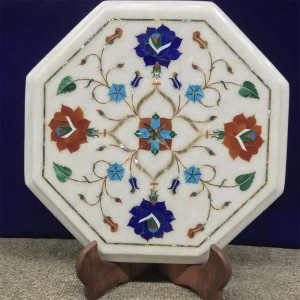 Handcrafted Marble Inlay Side Table With Elegant Design