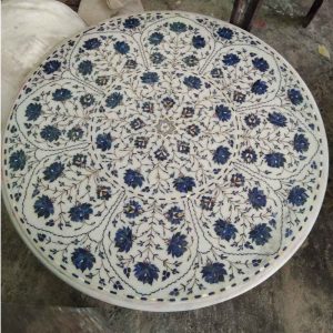 Round White Marble Inlay Dining Table| Marble Dining Table