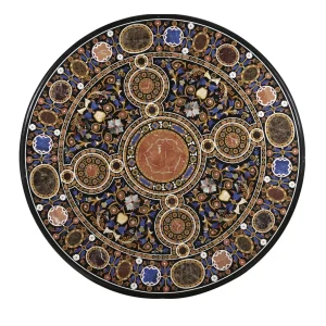 1-4-4.webp Round Pietra Dura Black Marble Inlay Dining Table Top