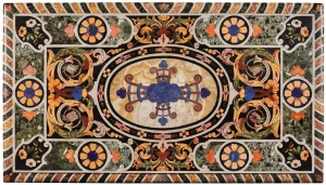 1-42.webp Multicolor Floral Marble Inlay Tabletop – Handcrafted Pietra Dura Art for Luxury Décor