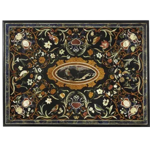 1-5-4.webp Rectangle Black Marble Inlay Dining Table done By Skilled Artisans/ Italian Design Marble Dining Table