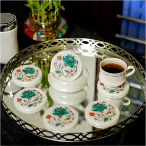 1-6-2.jpg Tree of life pattern Marble Inlay Art Coaster Set of 6 piece| Malachite Coaster Set