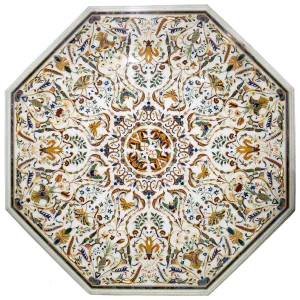 1-9-4.webp Luxury White Marble Inlay Dining Tabletop – Handmade Floral Design