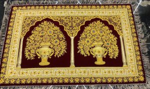 4X2.5 feet Dark Red Velvet Zari Jewels Embroidery Wall Art Tapestry