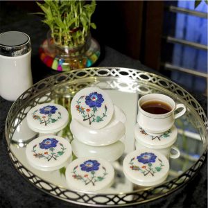 1b.jpg Marble Inlay Coasters Set - Handcrafted Stone Drink Coaster