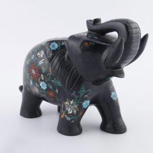 2-10-2.jpg Black Marble Inlay African Elephant Design- A unique Piece of Art For Home Decor & Office Desk