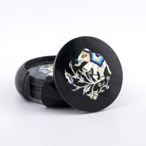 2-2-4.jpg Black Marble Inlay Coaster Set – Elephant Design, Handmade Luxury Drinkware