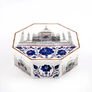 2-21-1.webp Hexagonal Marble Inlay Jewelry Box | Semi-Precious Stone Decorative Piece