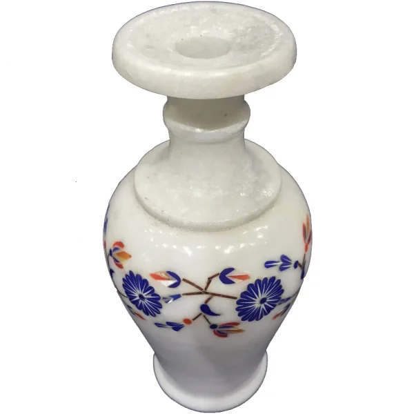 2-24.webp Elegant White Marble Inlay Vase with Blue Lapis Floral Design