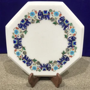 2-3.webp Handcrafted Marble Inlay Table with Elephant Floral Design