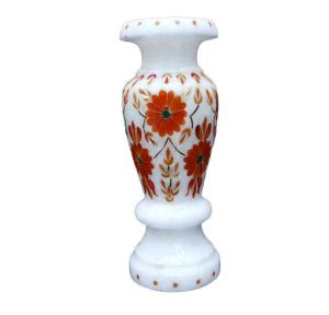 2-5-1.jpg White Marble Inlay Vase 15cm For Gifts & Decor