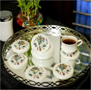 2-7-1.jpg Marble Inlay Coaster Set Tree of life design- Sign of good luck, Happiness our Family