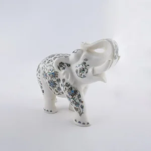 Luxury Indian White Marble Inlay Elephant Statue For Art Piece Decor