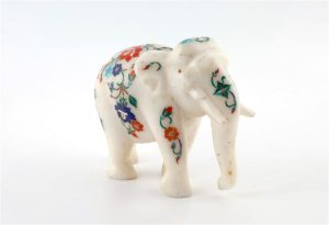 3-12-1.jpg Handmade Marble Inlay Elephant Statue - Exquisite Pietra Dura Decor