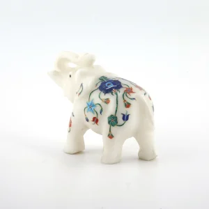 White Marble Inlay Elephant for Positive Energy