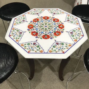 3-7.webp Exquisite Octagonal Marble Inlay Coffee Table with Vibrant Floral Design