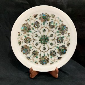 3-9-1.jpg Floral Motif Marble Inlay Decorative Plate| 12inches