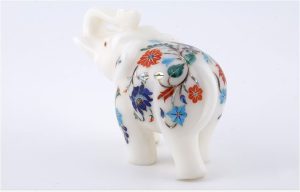 Trunk Up Marble Inlay Elephant