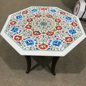 4-1.webp Exquisite Handcrafted Octagonal Marble Inlay Coffee Table with Floral Design