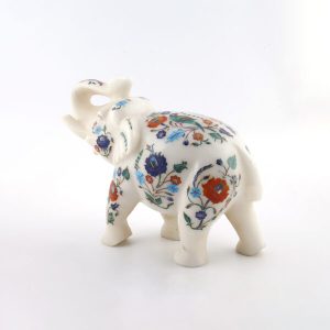 4-5.jpg Indian Marble Inlay Elephant with Semi-Precious Stone Detail