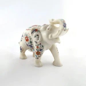 Traditional Agra Mughals Art Makrana White Marble Inlay Elephant