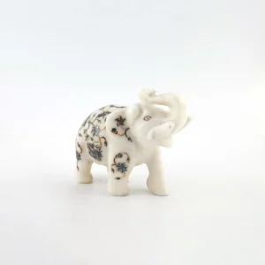 Premium Indian Marble Inlay Elephant Statue – Decorative Accent Piece