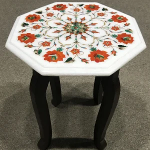 5.webp Octagonal Marble Inlay Side Table with Vibrant Floral Pattern