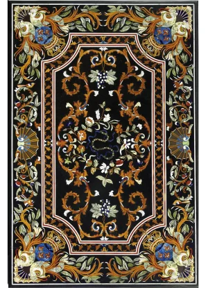 5-4-1.webp Master Piece Italian Black Marble Inlay Dining Table with Elegant Fish Design