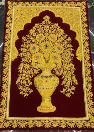 3X2 Feet Zardozi Handmade Wall Carpet with real Gemstone