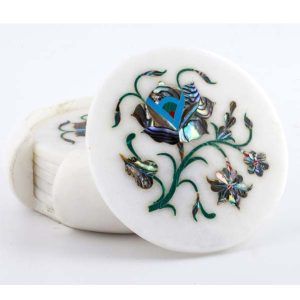 Genuine Stone & Marble Inlay Coasters Set - Handmade