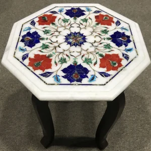 7.webp Inlaid Semi-Precious Stone Marble Inlay End Table
