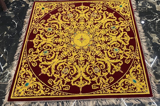 4X4 Feet Antique Tapestry Turkish Design ( Master Piece) With Beautiful Gemstone Embroidery
