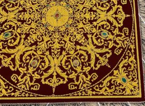 4X4 Feet Antique Tapestry Turkish Design ( Master Piece) With Beautiful Gemstone Embroidery