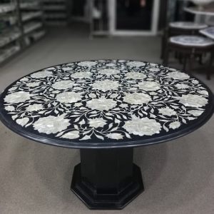 oplus_48 Mop Inlaid Round Black Marble Inlay Coffee & Dining Table