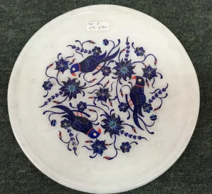IMG_0194.webp 8 inches Inlay White Marble Plates with Beautiful Parrot Design