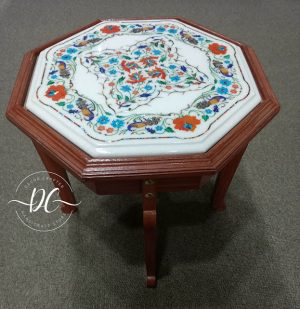 Master Piece of White Marble Inlay Table Top- Luxury table For Home