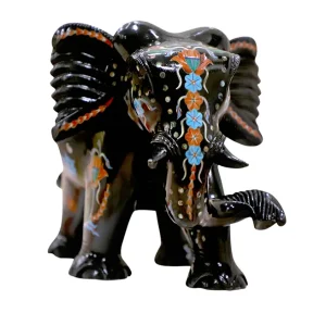 Trunk Down Black Marble Inlay Elephant Figure