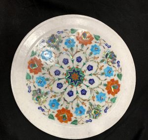 Mughal Design Marble Inlay Plate| 12inches