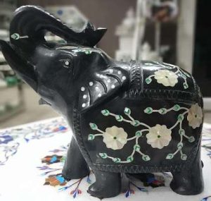 Black Marble Inlay Elephant Having Mother of Pearl Stone
