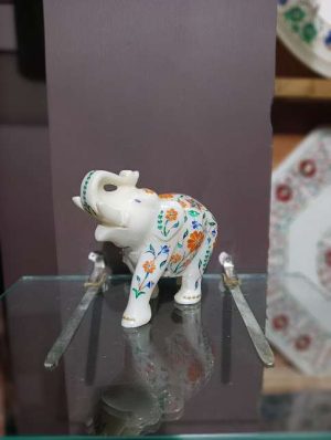 Trunk Up Marble Inlay Elephant Sign of Good Luck