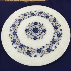 Handcrafted Marble Plate with Agra Inlay Work done by Master Artist
