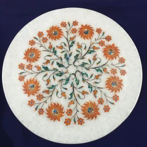 marble-inlay-plate-2.webp Handcrafted Inlay Carnelian White Marble Plate Agra - Shop Now