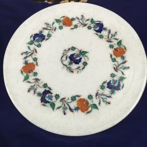 Agra Marble Inlay Plate online with Multi Semi-Precious Stone